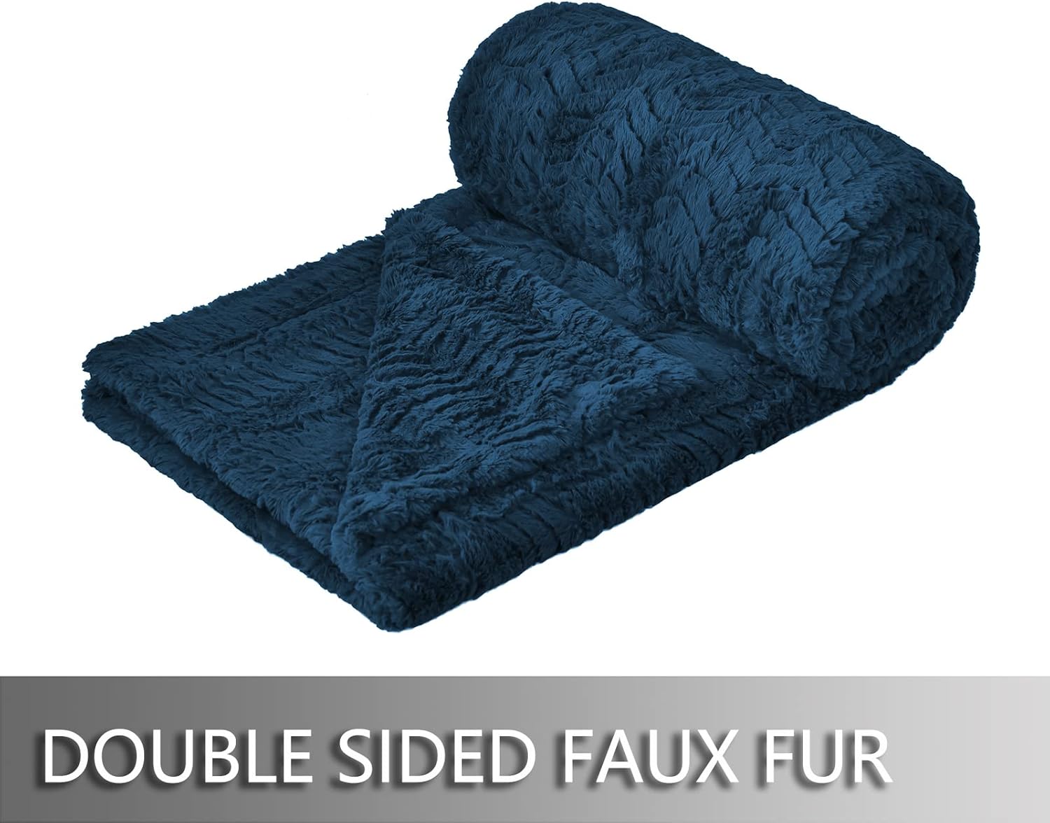 YUSOKI 2-Layer Faux Fur Throw Blanket - Navy Blue 50 x 63