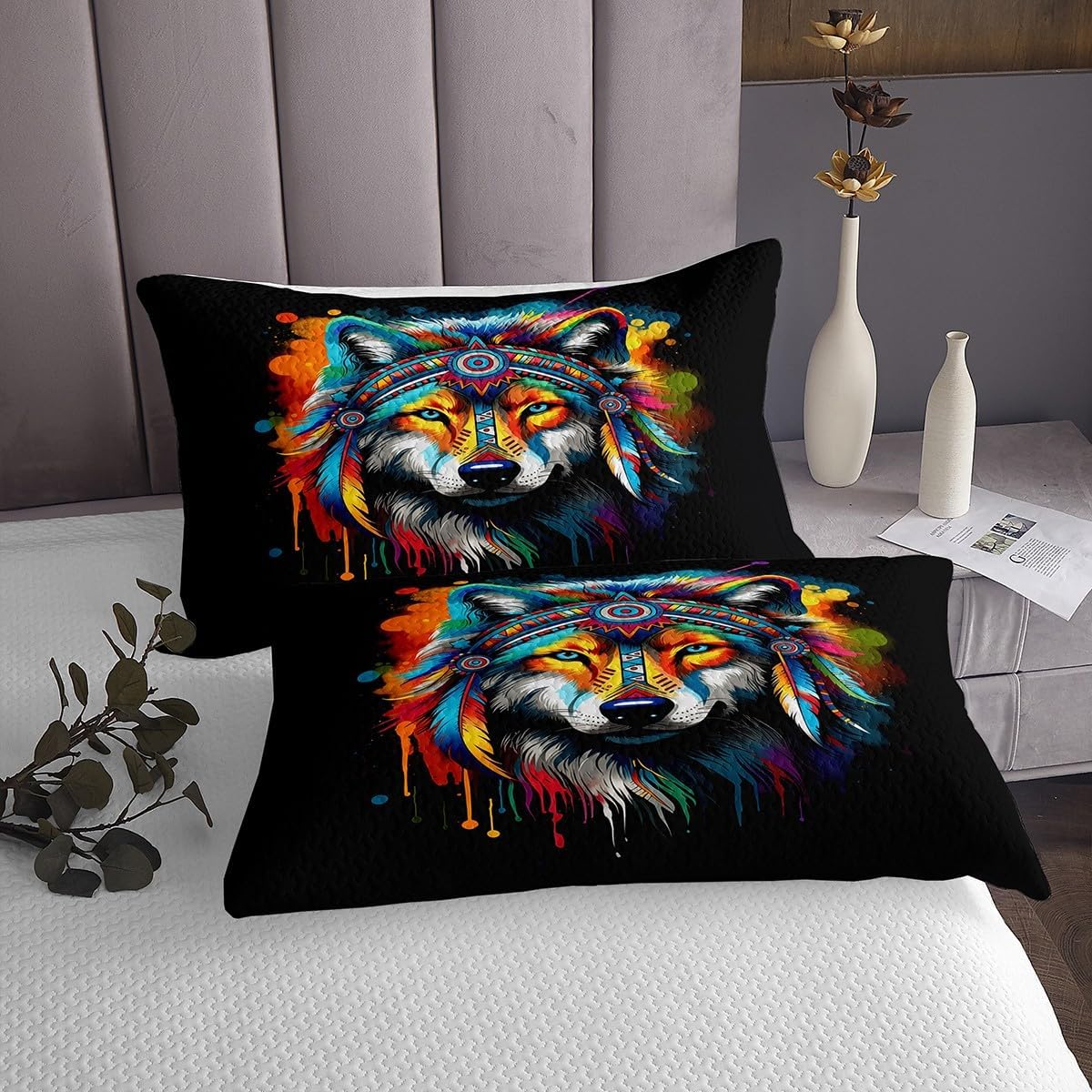 Erosebridal Rainbow Wolf Coverlet Set Kids