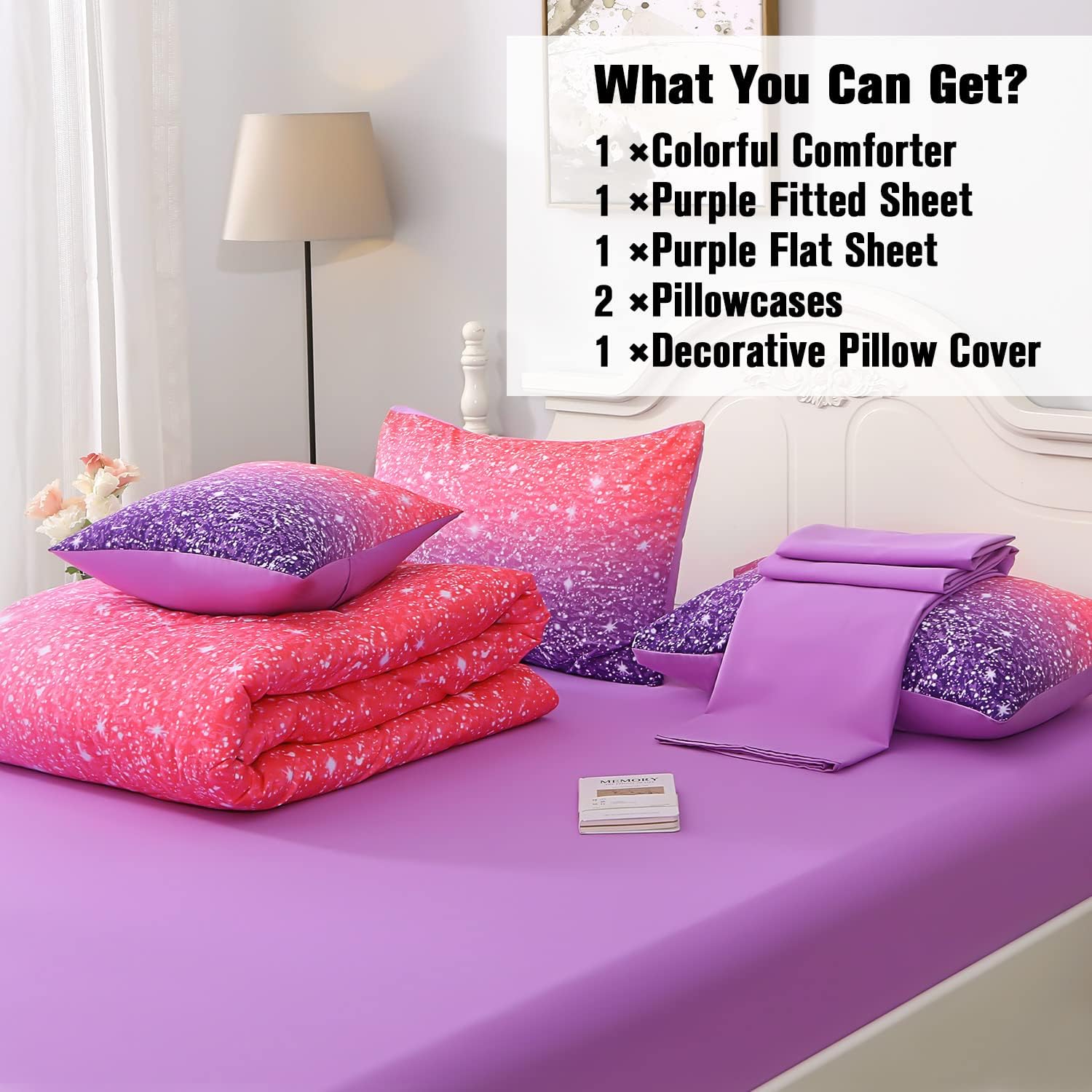JQinHome Twin Pink Purple Comforter Set