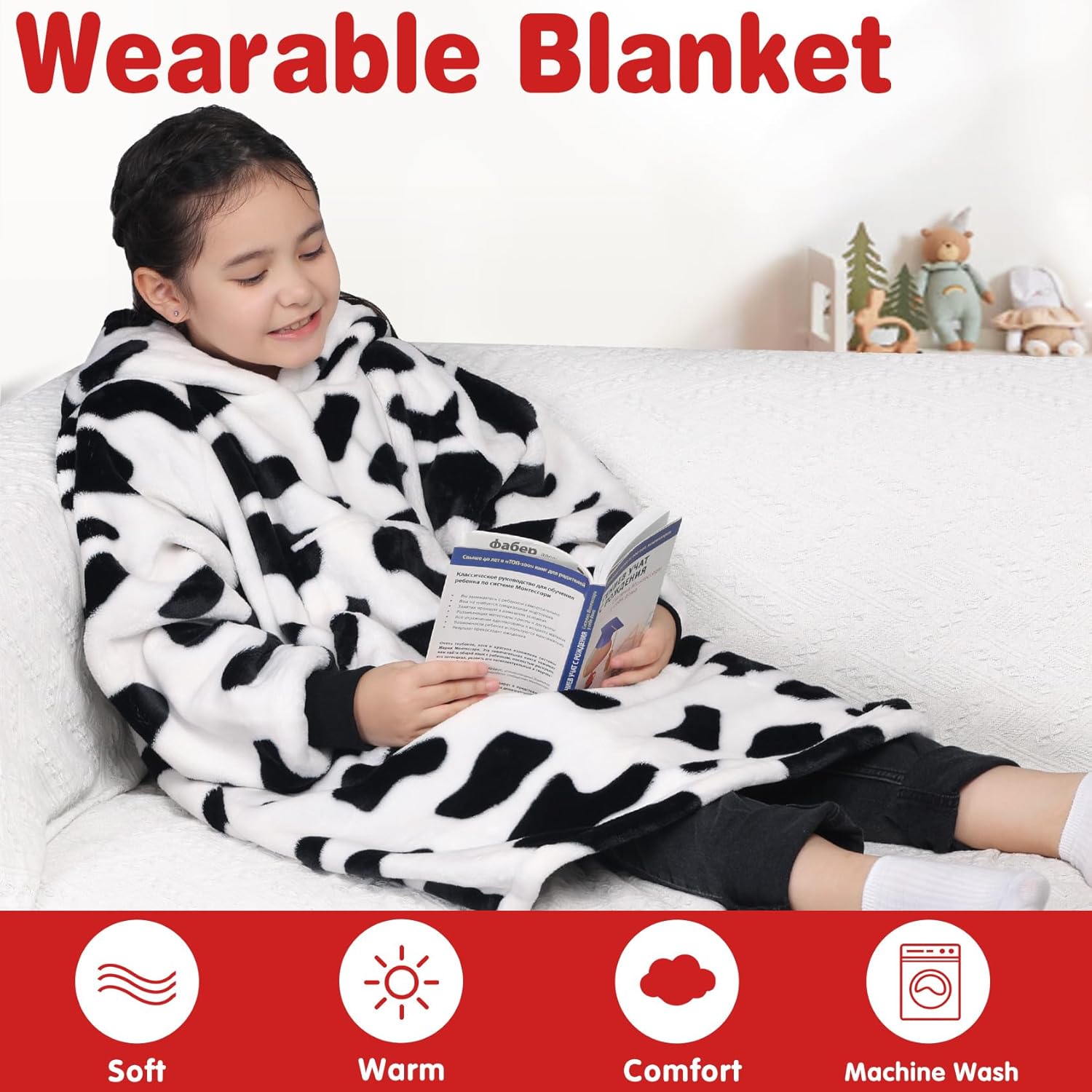 Waitu Fluffy Wearable Blanket for Kids Teens
