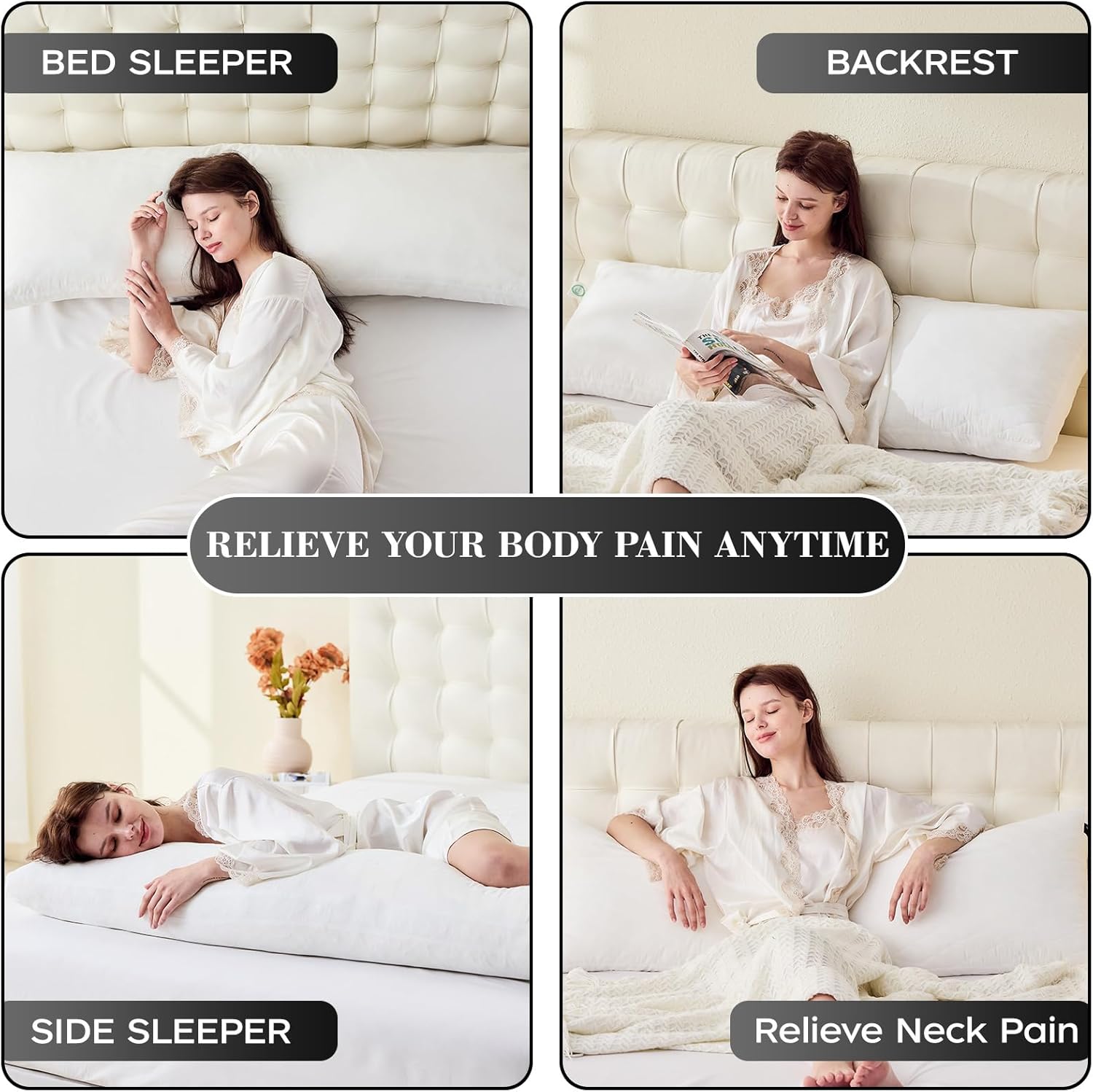 DOWNSTORIA Memory Foam Body Pillow - Fluffy Supportive 20x54 Inch White