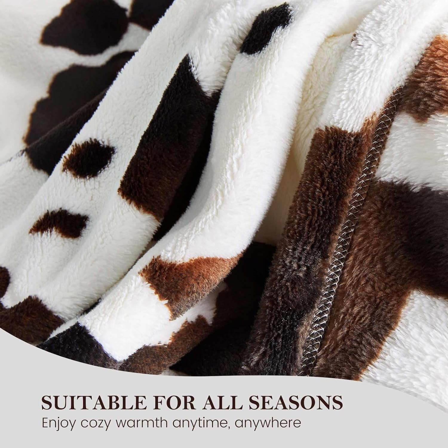 Cozy Bliss Cow Print Throw Blanket 50x60 Non Shedding Warm Super Soft 330GSM