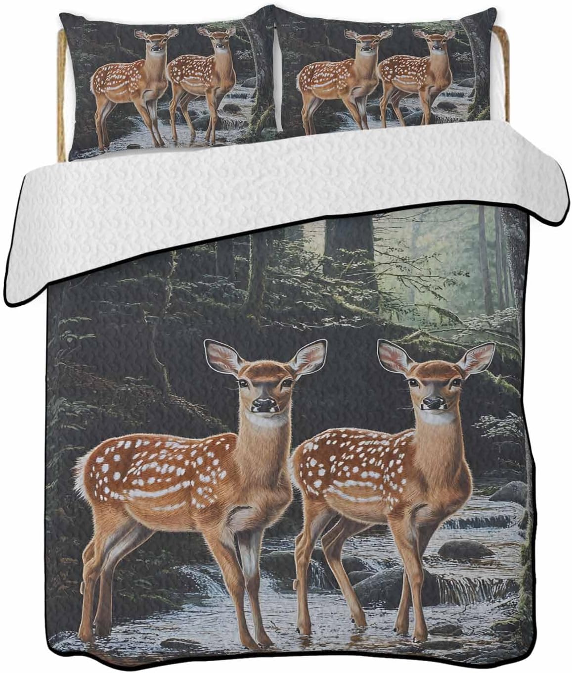Stongaro Twin XL Forest Deer Quilt Comforter Set 3 Pieces
