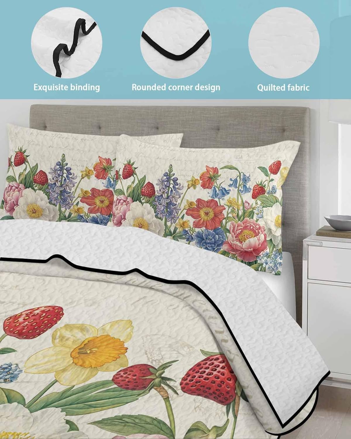Twin XL Quilt Bedding Set with Blossom Flower Pattern