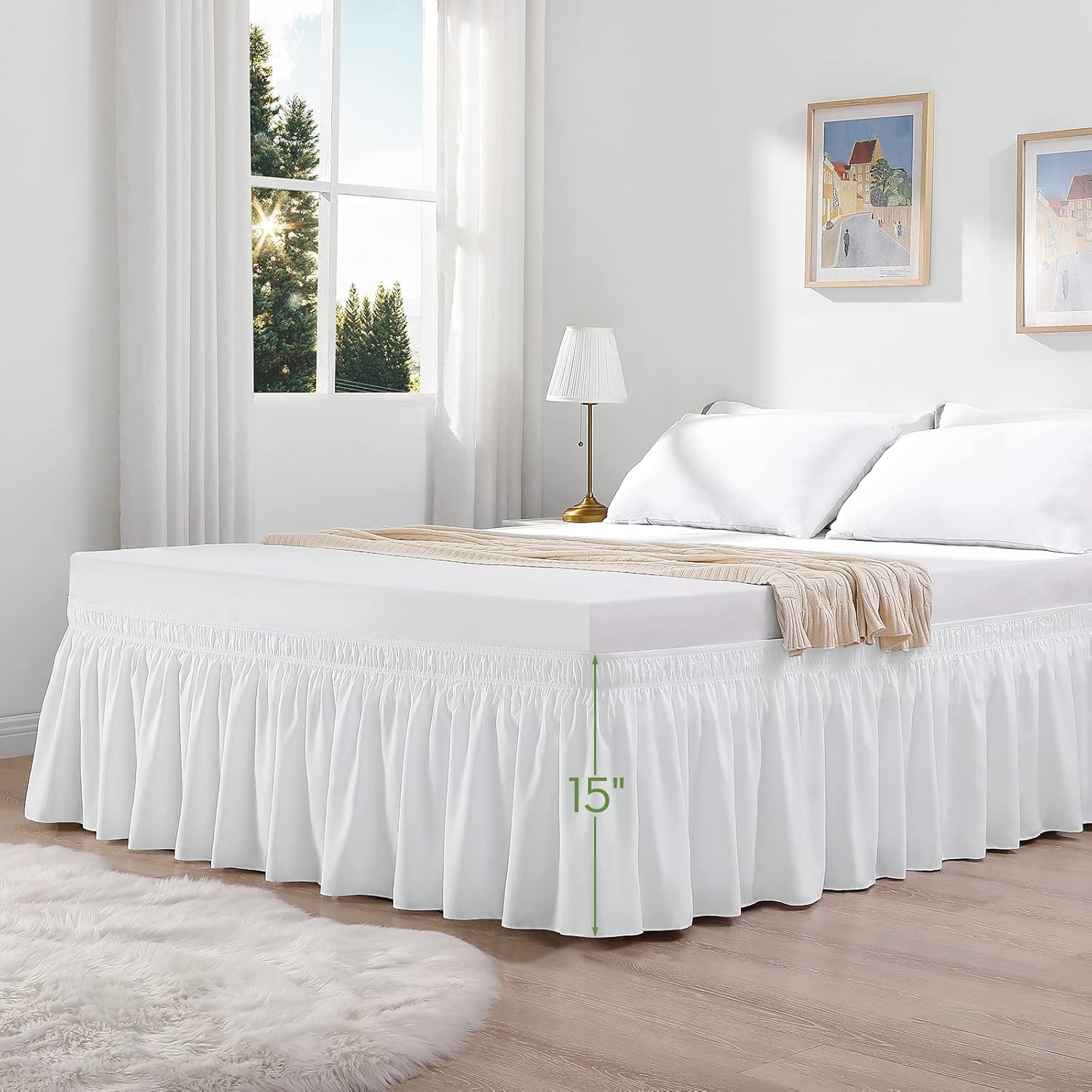 RIMELA Queen Size 15 Inch Drop Bed Skirt with Elastic Straps