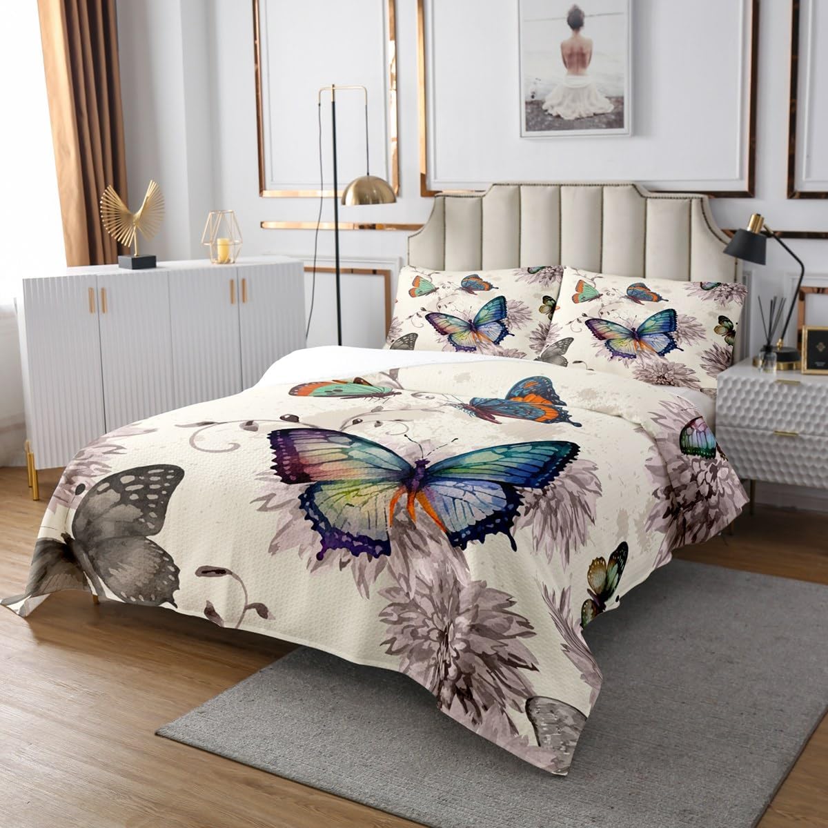 Erosebridal Butterfly Flower Bedspread Queen Size