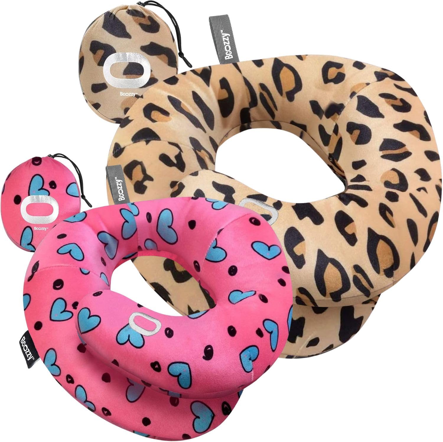 BCOZZY Pillow Bundle 2 Travel Neck Pillows - Leopard Hearts
