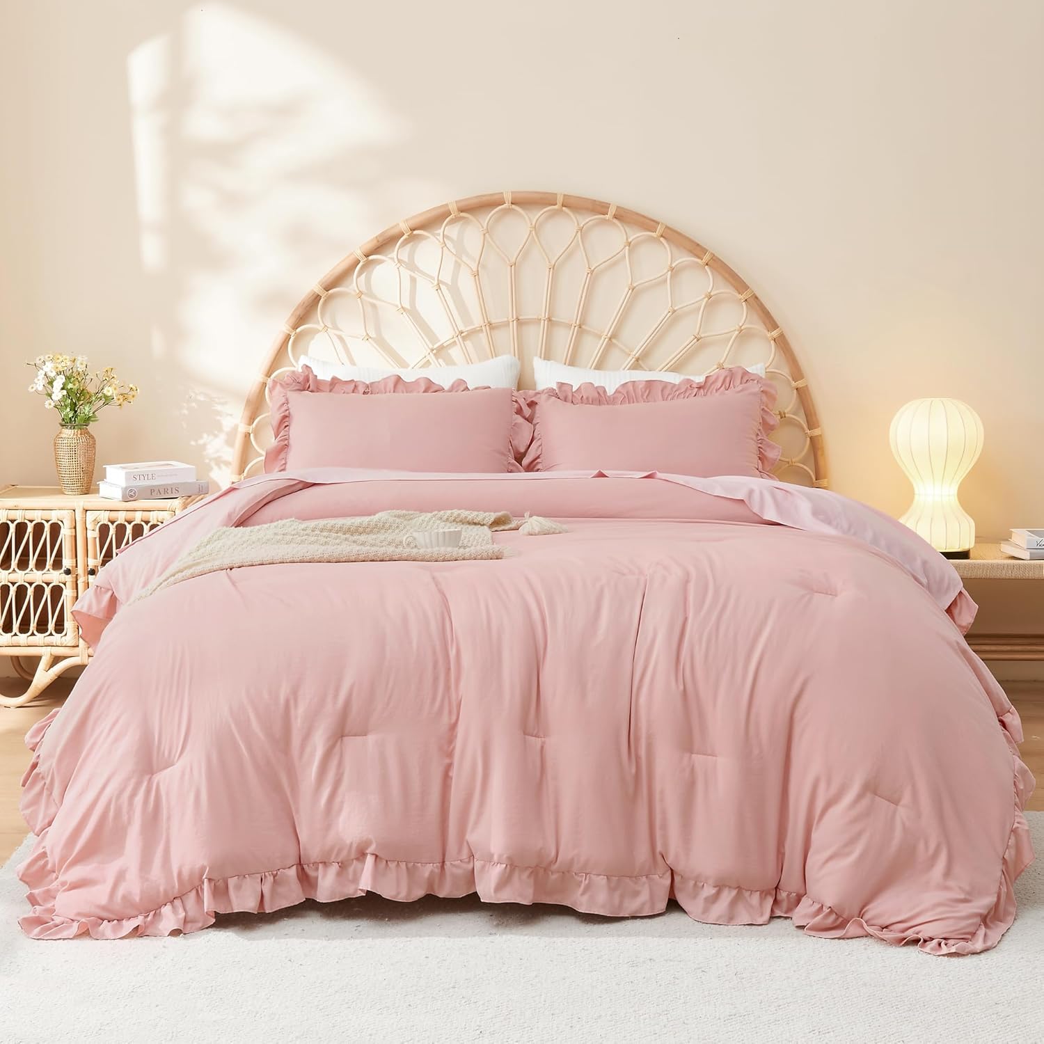 Litanika Blush Pink Ruffle Comforter Set 3 Pieces