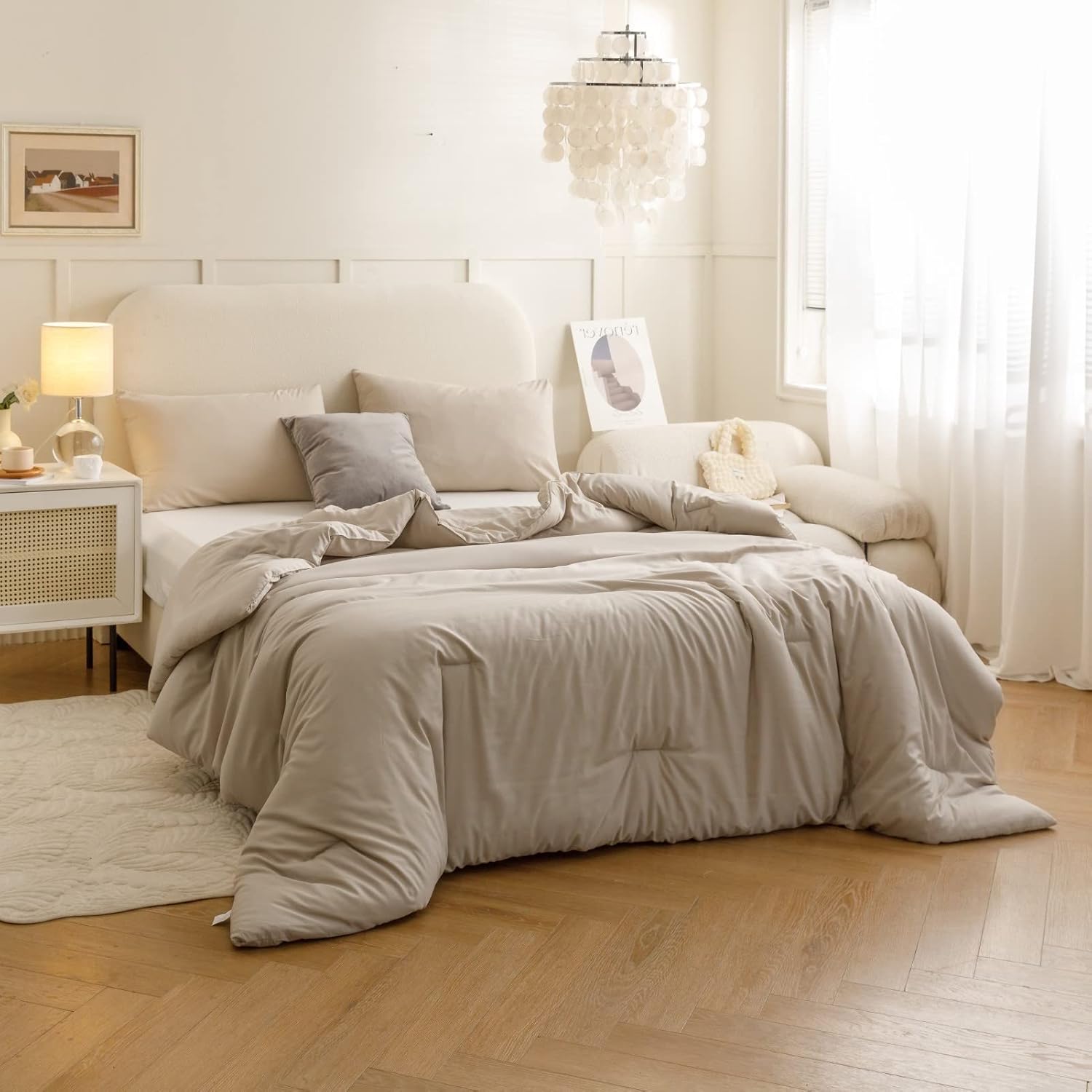 ROSGONIA Oatmeal King Comforter Set 3pcs