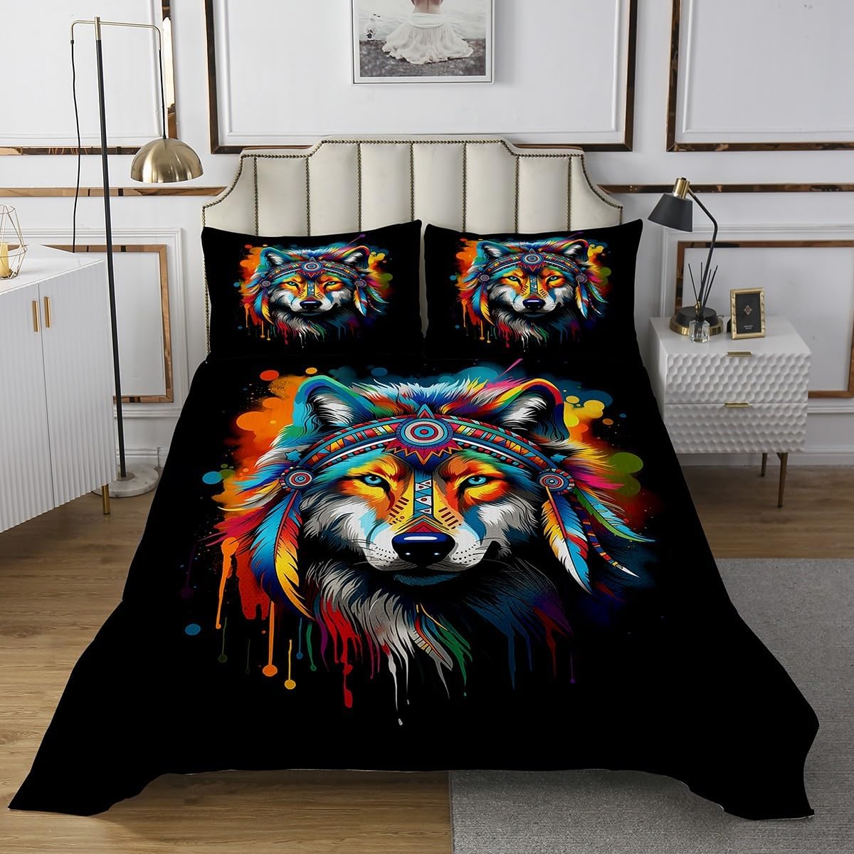 Erosebridal Rainbow Wolf Coverlet Set Kids