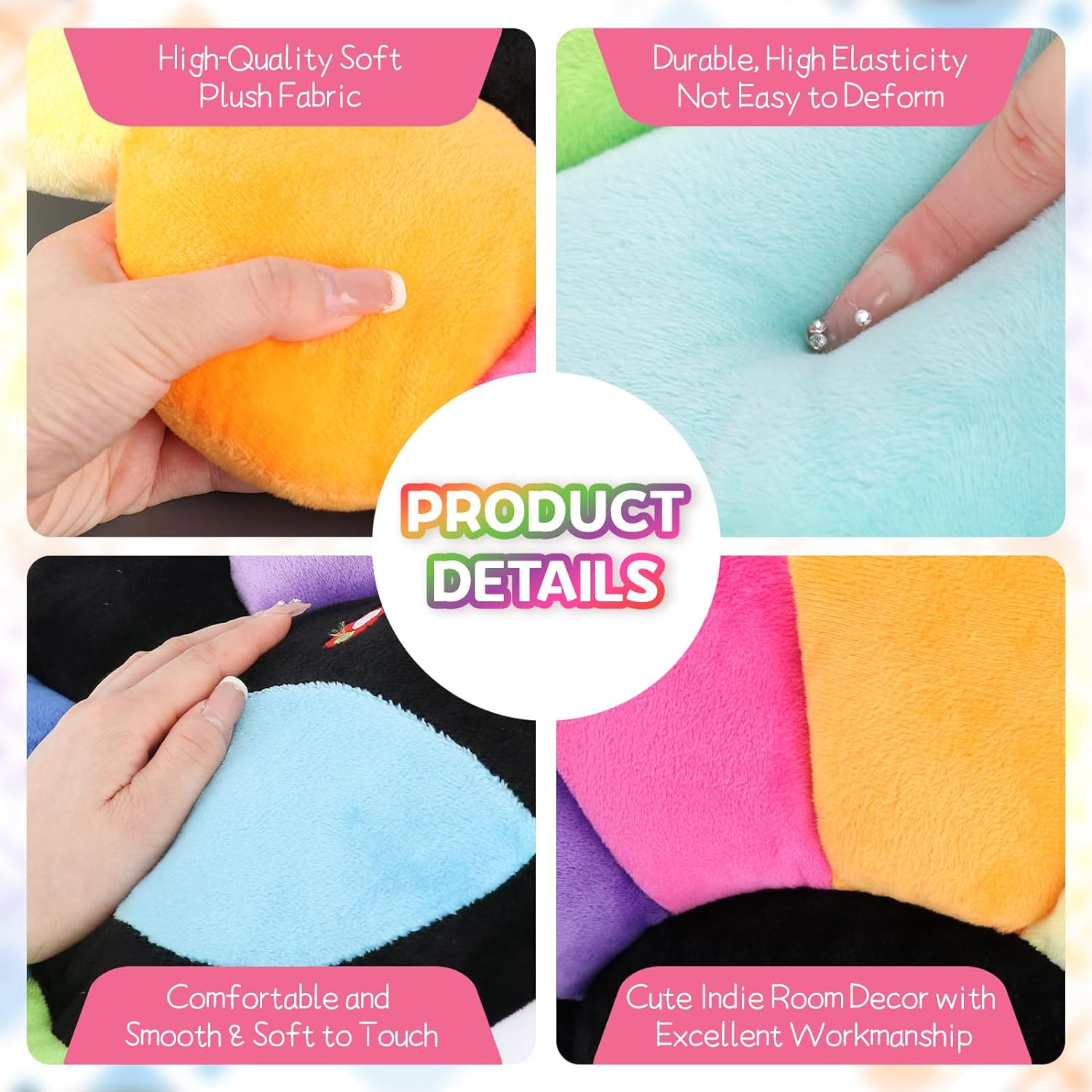 SNEPOO Smile Face Plush Rainbow Pillow - 40cm Black and White