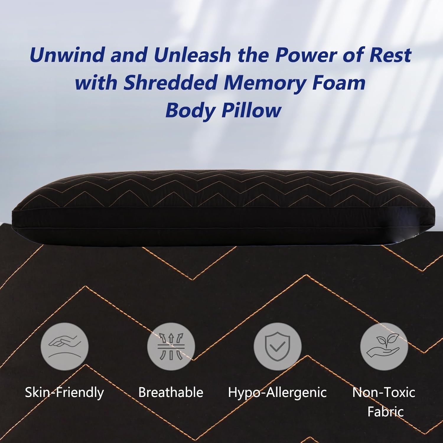 DOWNCOOL Quilted Memory Foam Body Pillow - 20x54 Inch Black