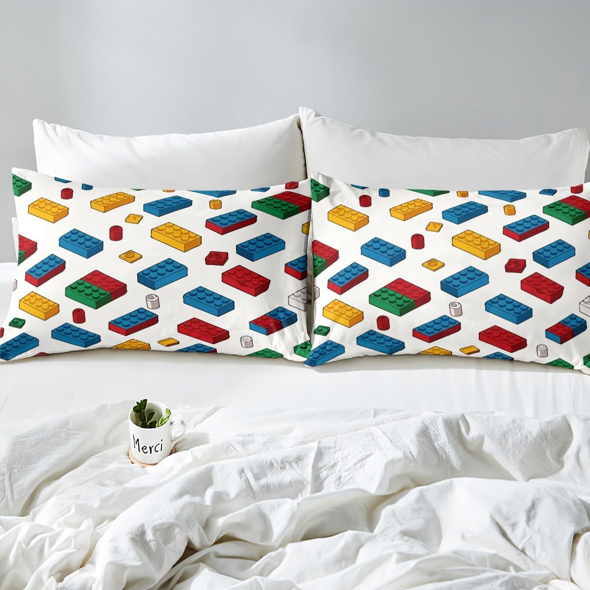 Feelyou Building Blocks Fitted Sheet Twin Size Kids Toy Bedding Set