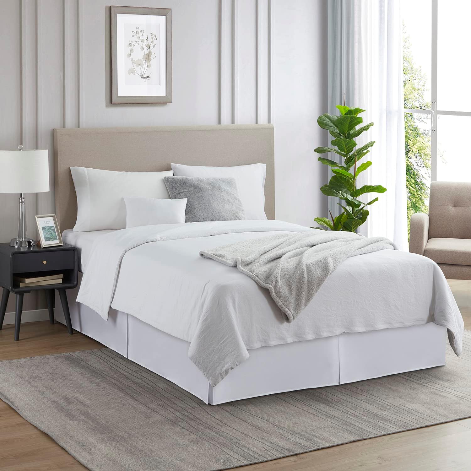 Nestl White Bed Skirt Queen Size - 14 Inch Drop