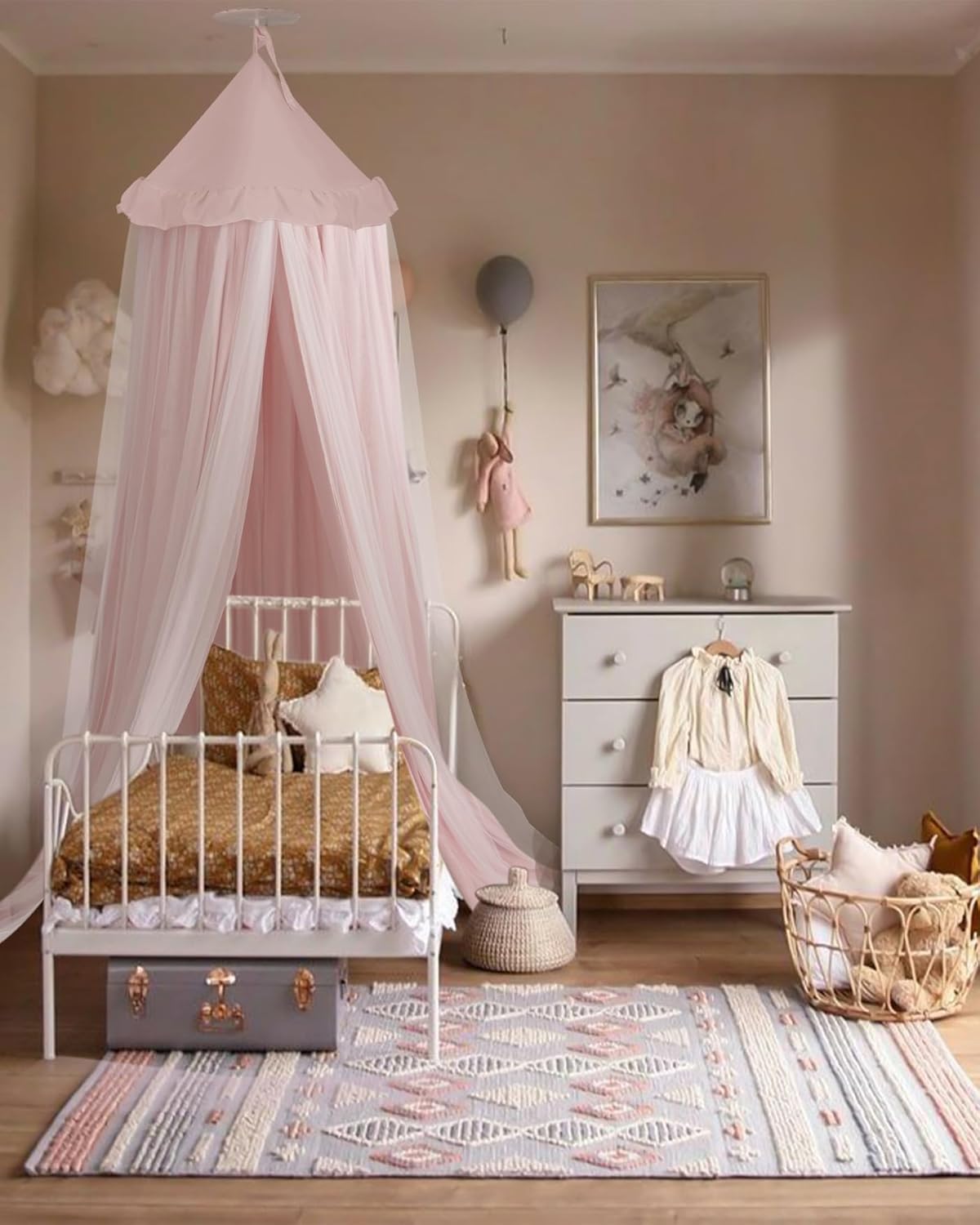 Little Dove Bed Canopy with Star Lights Double Layer 256x106 Pink