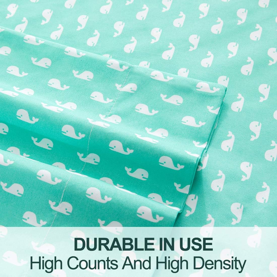 Vonty Kids Bed Sheets Twin Green Whale Print Set