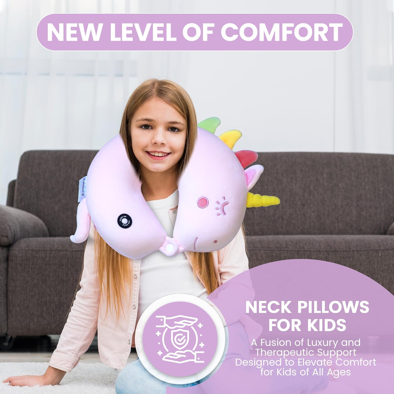 SENSORY4U Vibrating Unicorn Neck Pillow for Kids Travel