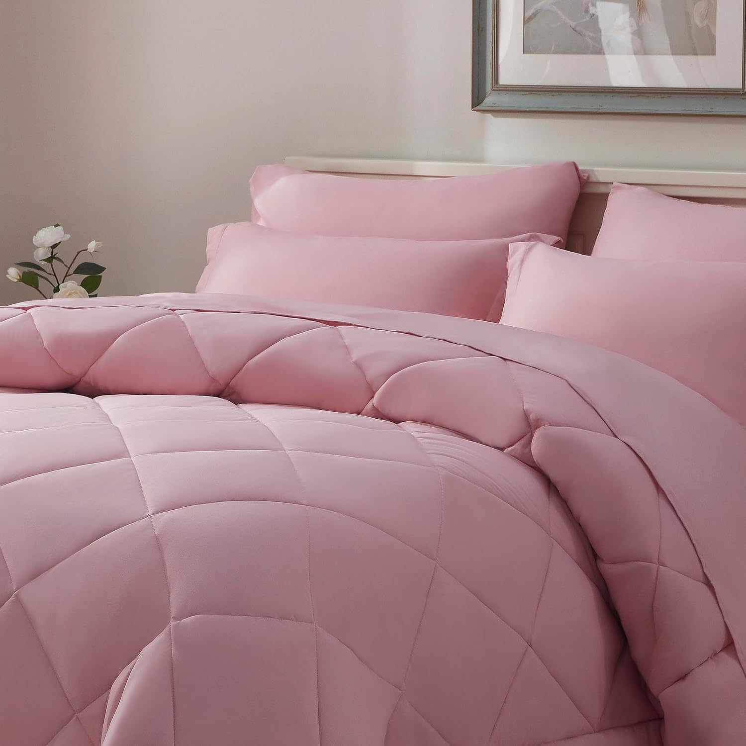 ElNido Queen Blush Pink Queen Comforter Set 7 Pieces