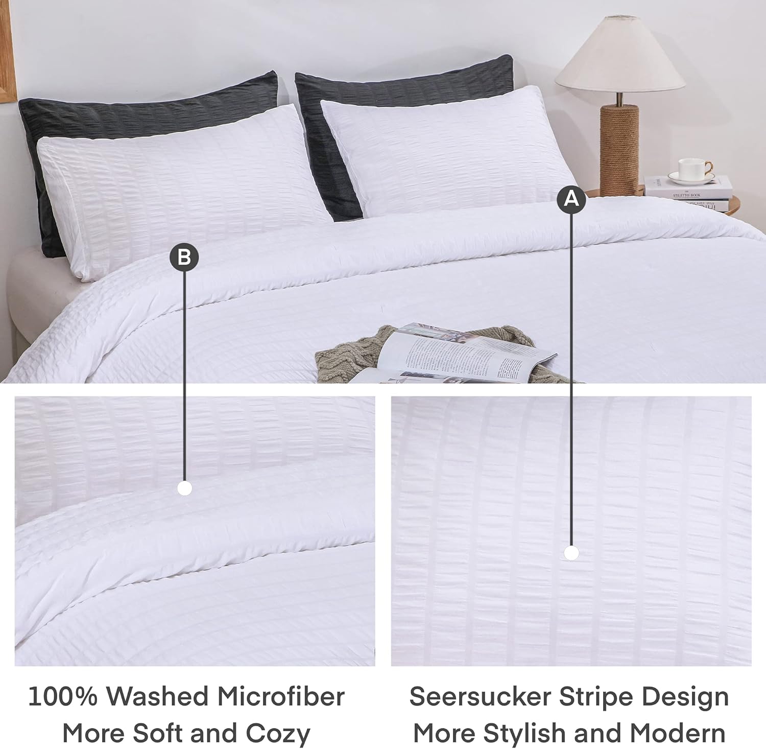 AveLom Seersucker Comforter Set Queen 90x90 3 Piece