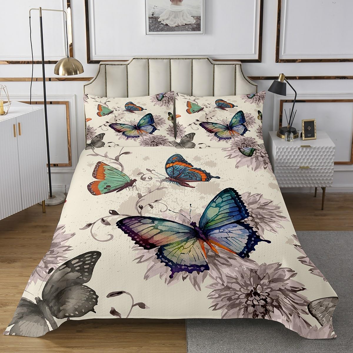 Erosebridal Butterfly Flower Bedspread Queen Size
