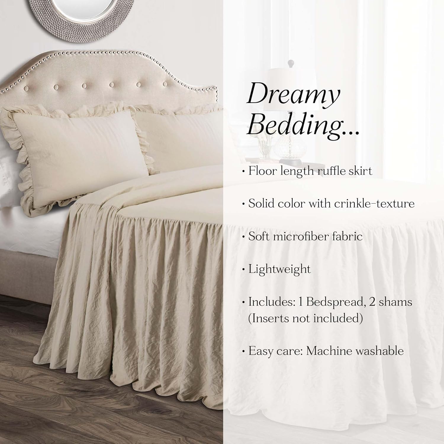 Lush Decor Ruffle Skirt Bedspread Set - King Neutral