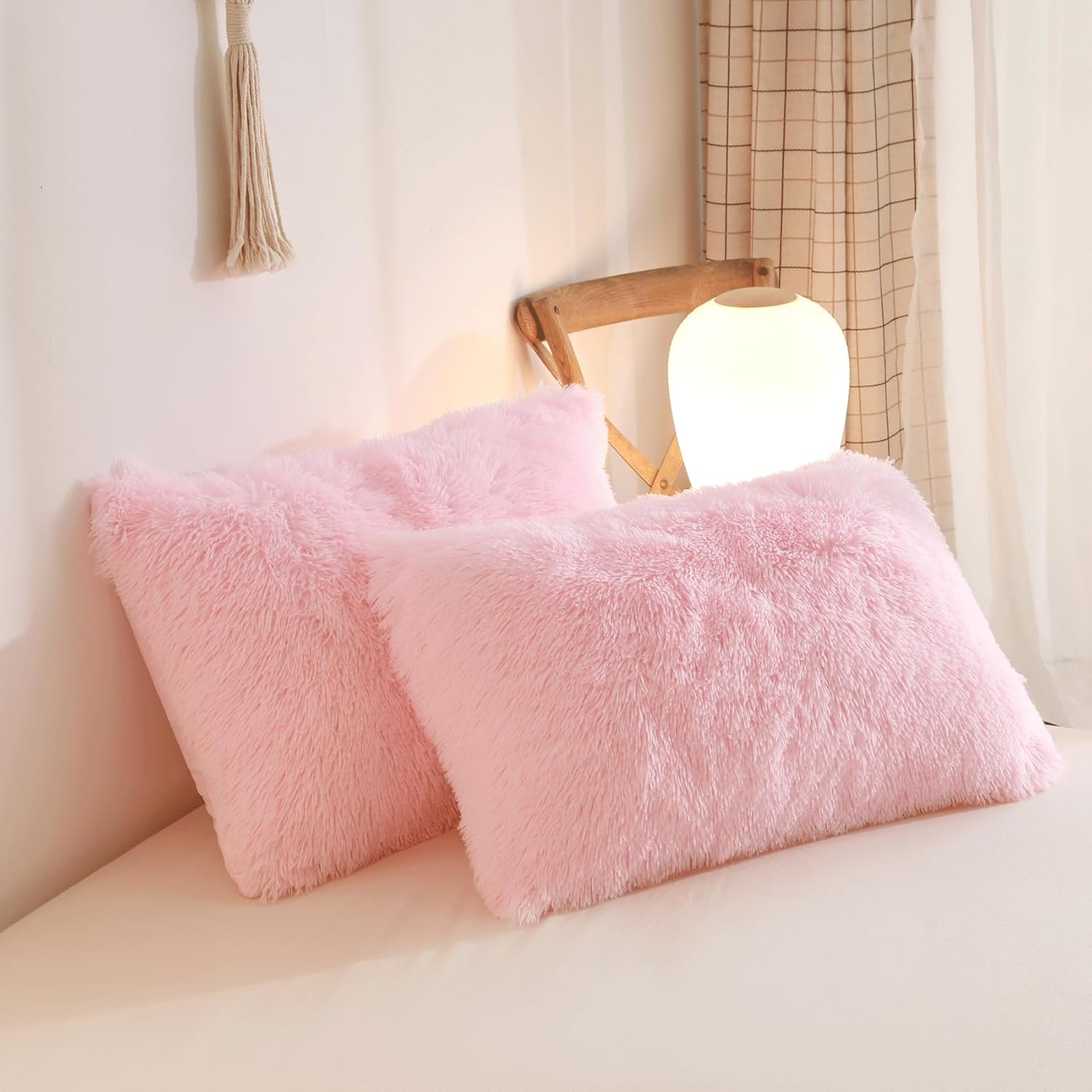 Fluffy Pink Duvet Cover Twin Set with Furry Pillowcases