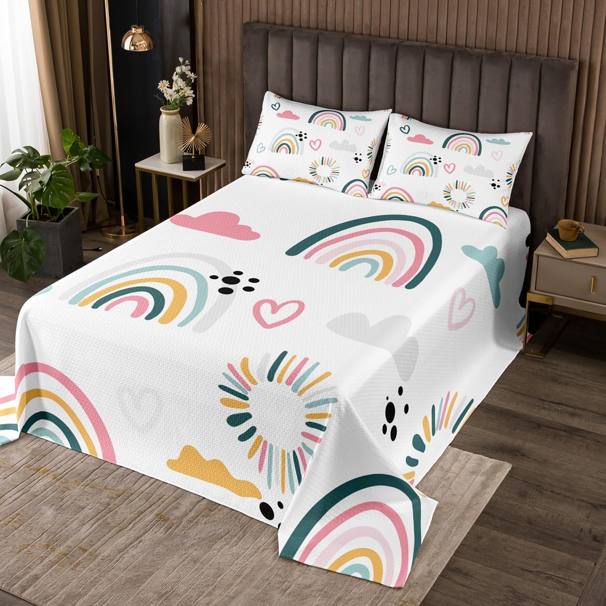 Feelyou Girls Cartoon Rainbow Bedspread Set Twin 2Pcs