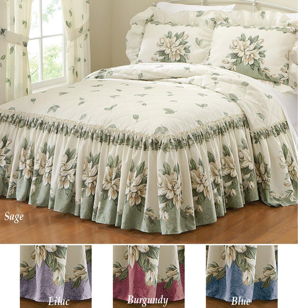 Collections Etc Magnolia Garden Floral Ruffle Bedspread - Sage Full