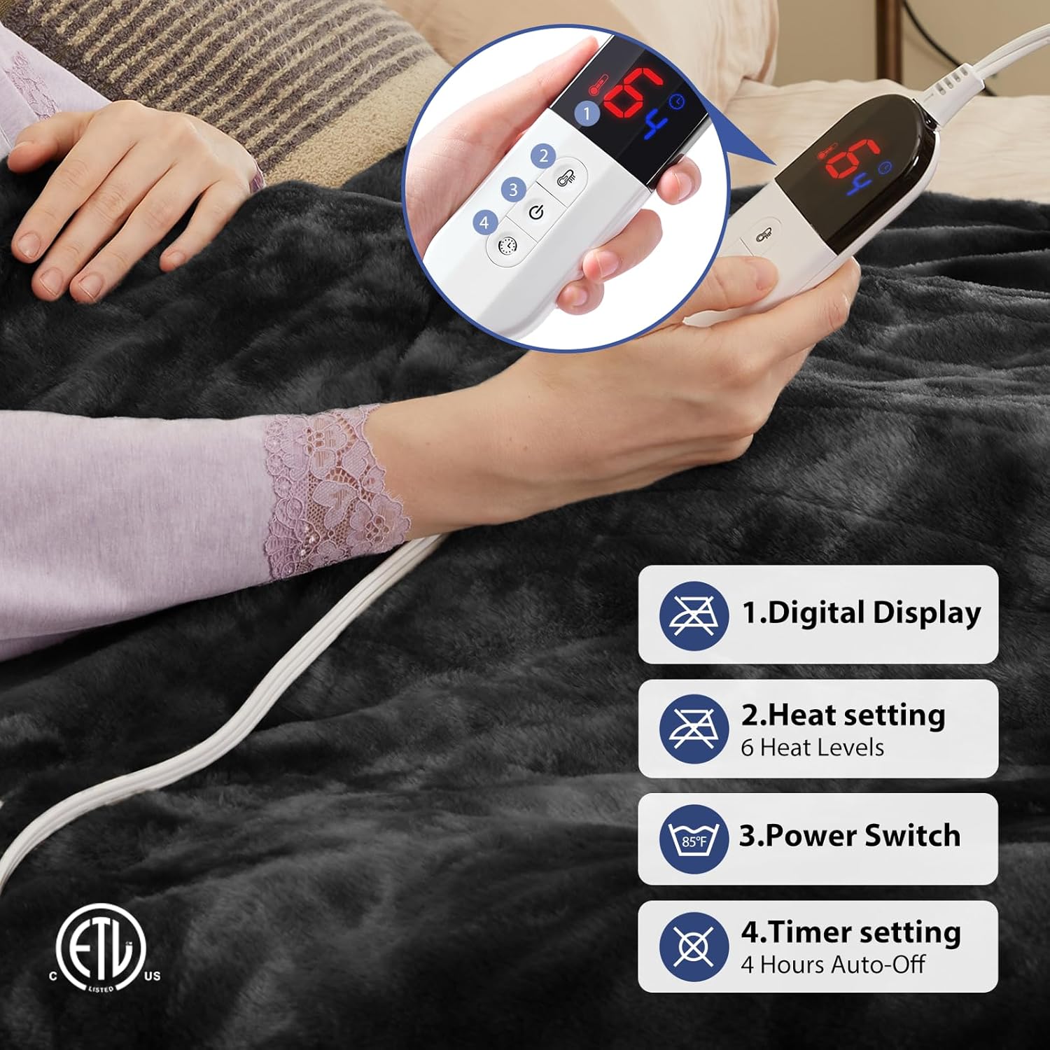 MAXEVE 6 Heat Level Electric Throw Blanket