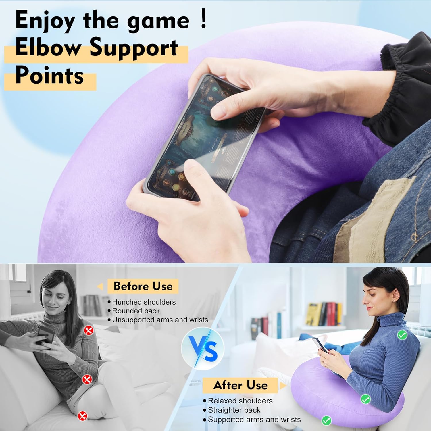 Vamorry Ergonomic Arm Support Pillow for Gaming Reading Crocheting