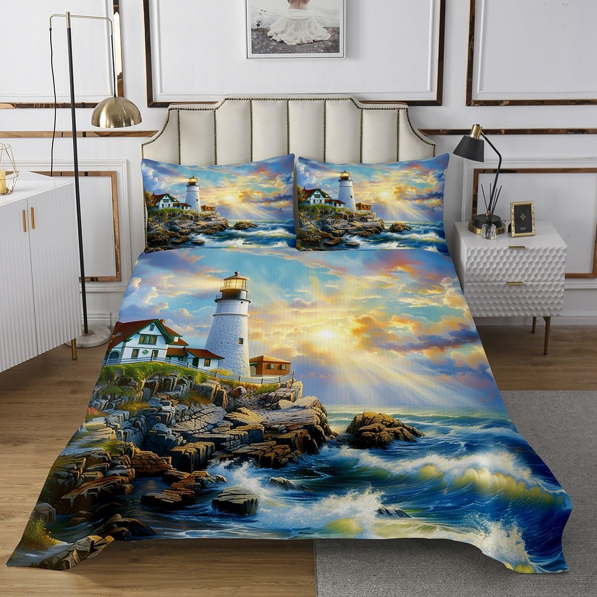 Erosebridal 3D Lighthouse Bedspread Set for Kids