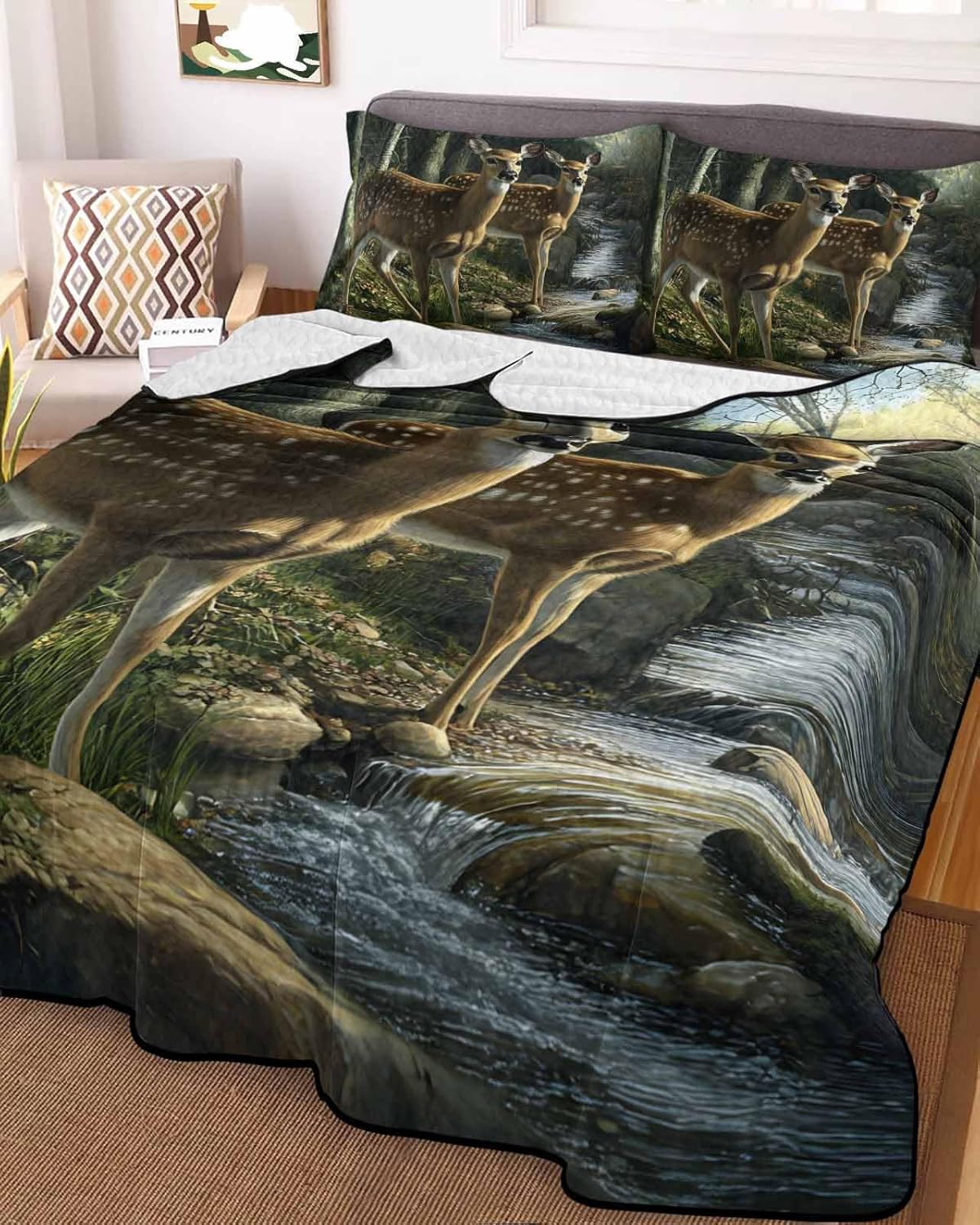 Stongaro Forest Deer Twin XL Quilt Set 3 Piece