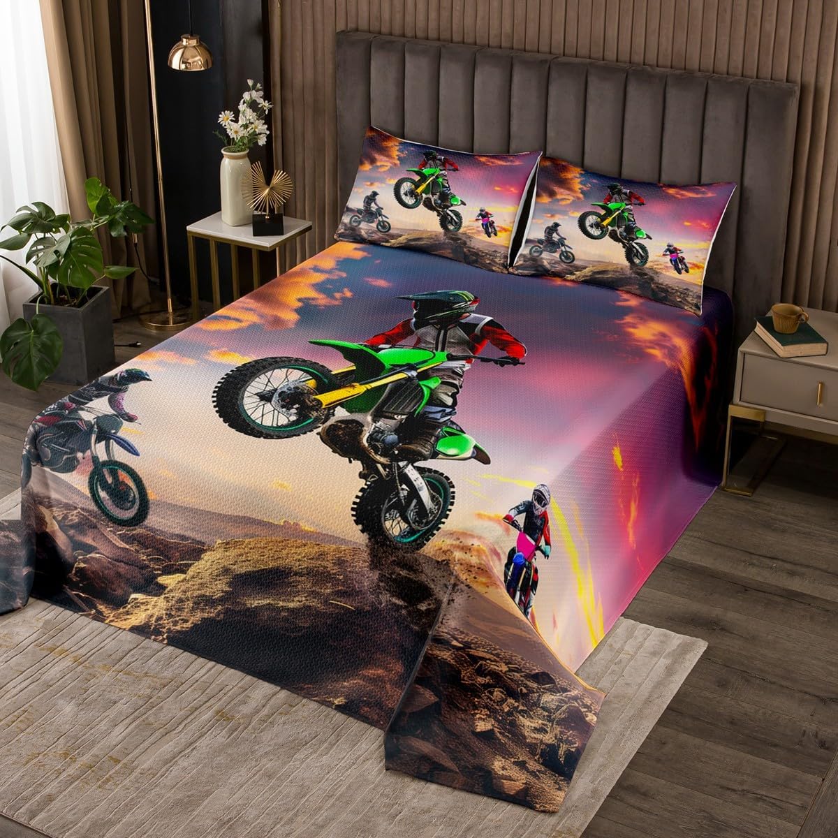 Erosebridal Motorbike Bedspread Quilt Set for Kids 1