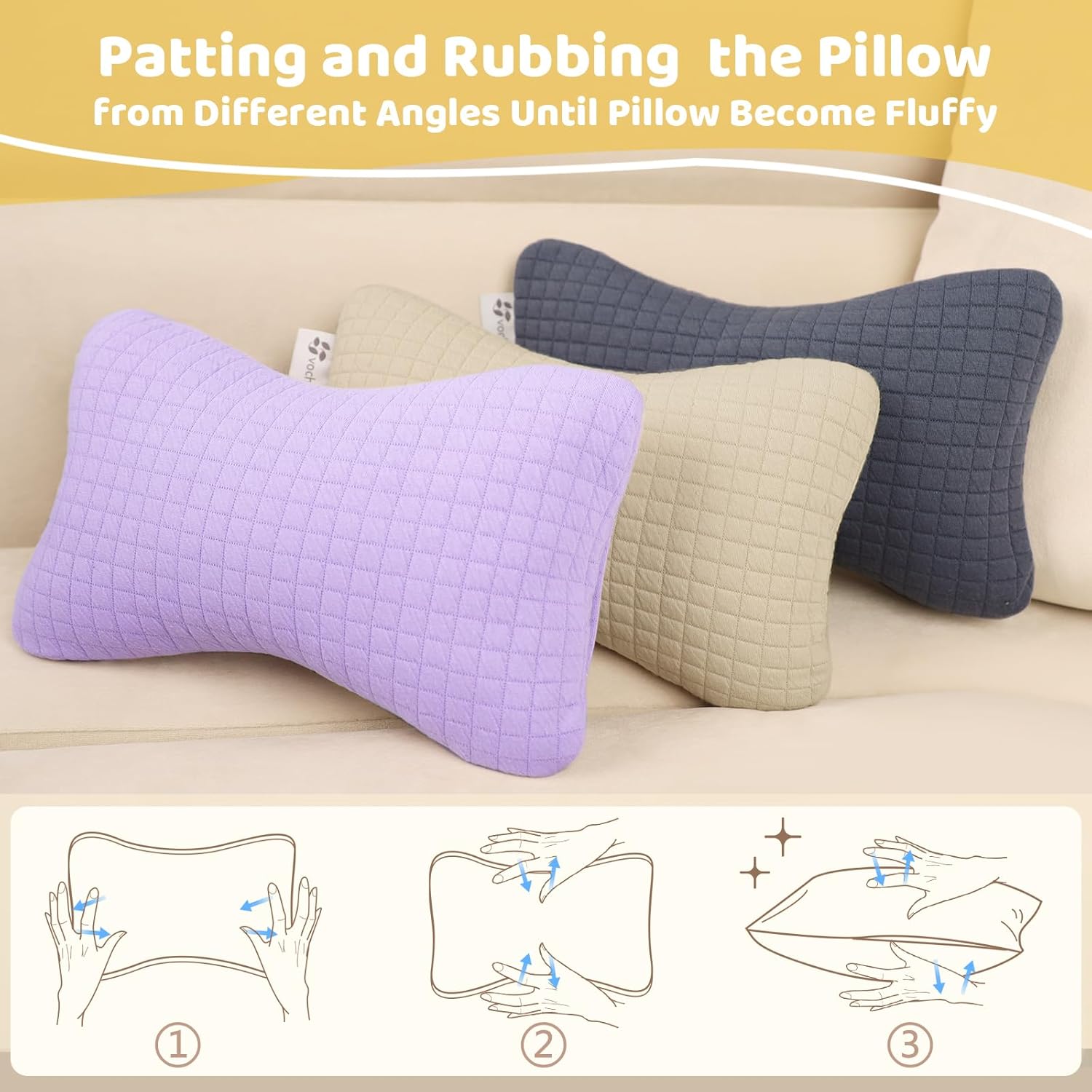 vocheer 11x7in Mini Travel Pillow Cotton Removable Cover Machine Washable Dark Beige-1PC