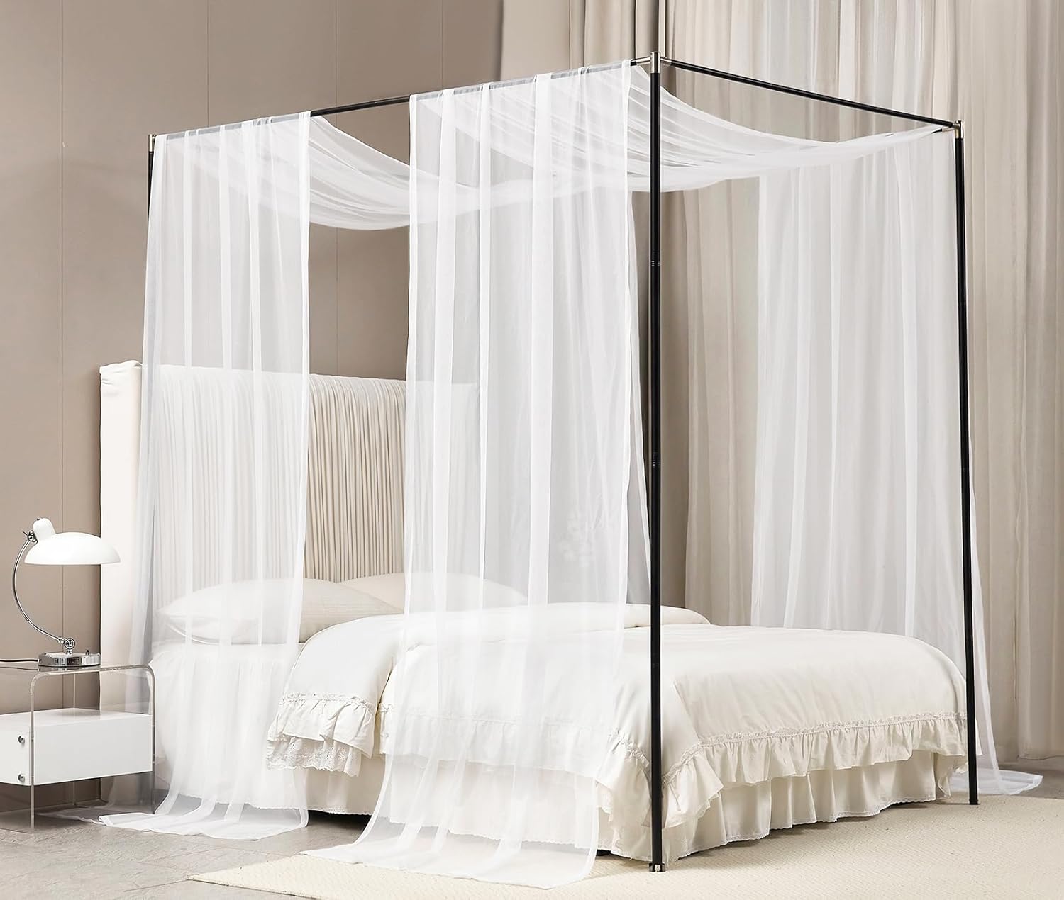Akiky Canopy Bed Curtains with Round LED Light
