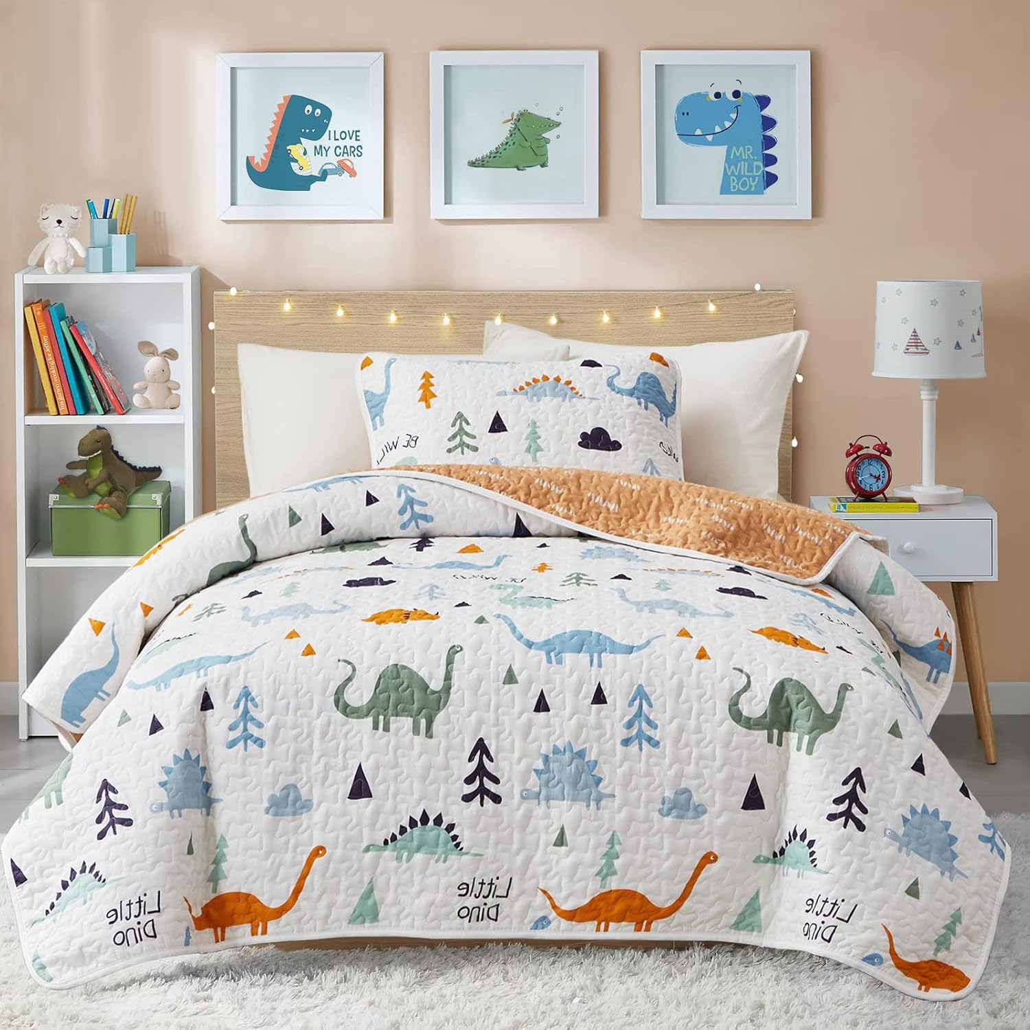 Joyreap 2-Piece Cotton Quilt Set Twin Dinosaur Reversible Design