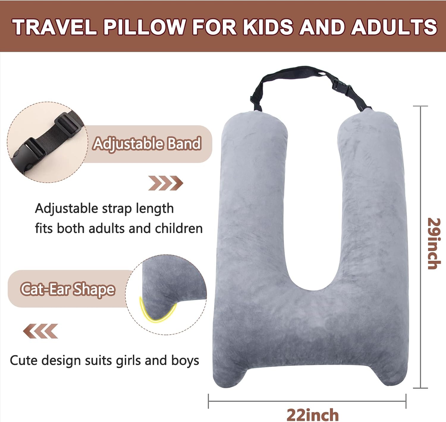 Kids Car Pillow with Memory Foam and Cat-Ear Design