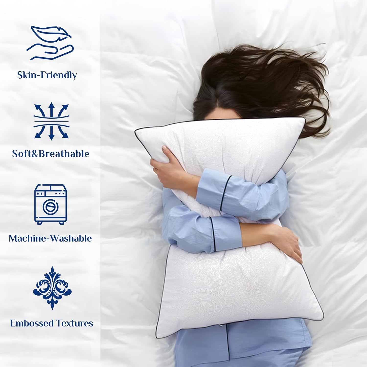 JOLLYVOGUE Bed Pillows Set of 4 Cooling Supportive Hotel Collection
