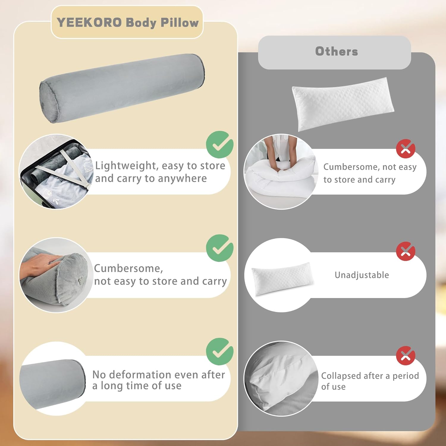 YEEKORO 47 Inch Inflatable Body Pillow for Adults and Kids