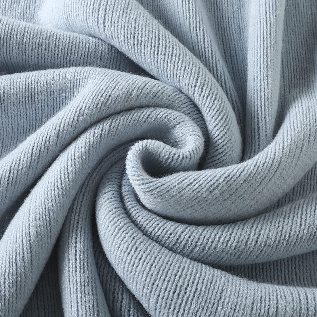 Homiest Light Blue Knitted Throw Blanket with Fringe 1