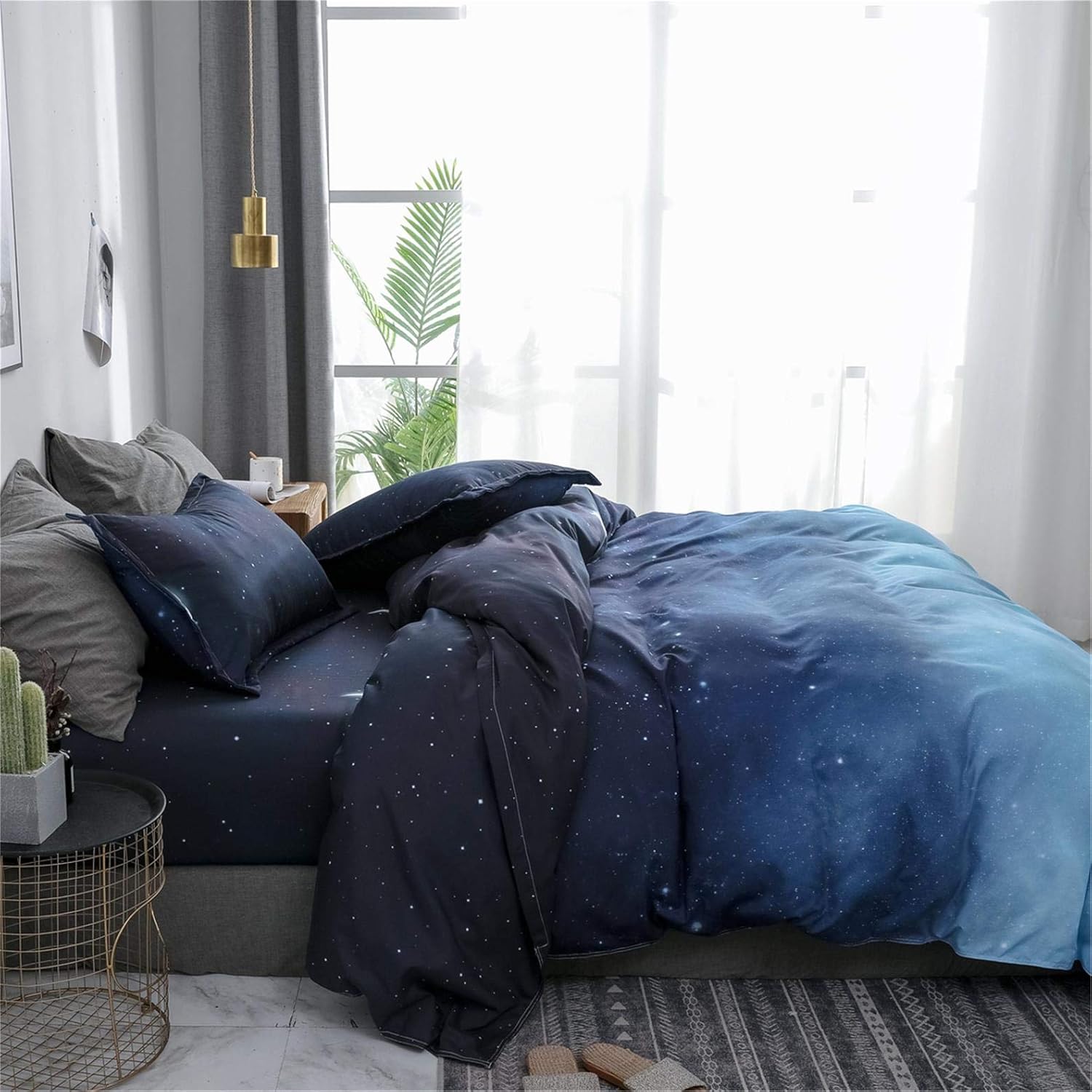 HYPREST Queen Duvet Cover Set 3pcs Star Moon Galaxy Patterned