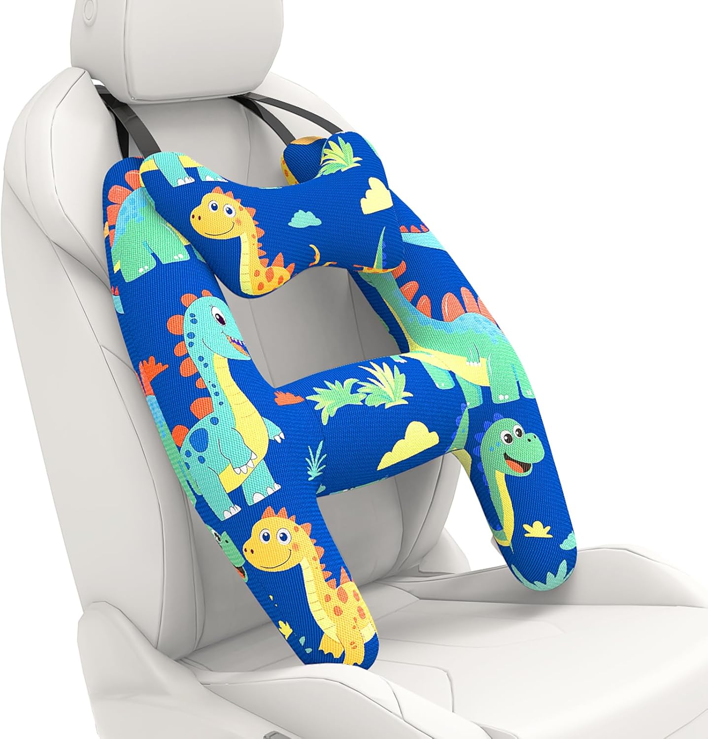 H-Shape Kids Travel Pillow with Blue Dinosaur Design