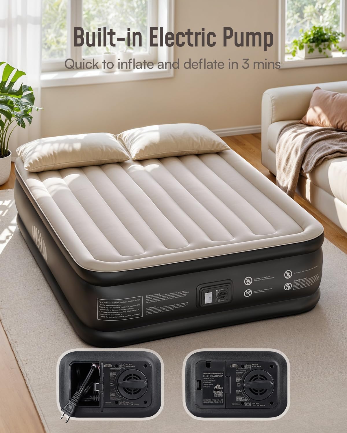 Airefina Queen Air Mattress with Built In Pump