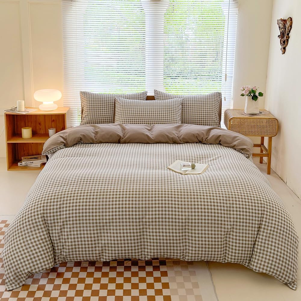 Twin Grid Gingham Duvet Cover Set - Washed Microfiber