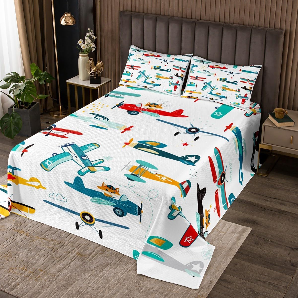 Feelyou Cartoon Aircraft Coverlet Set for Kids 1