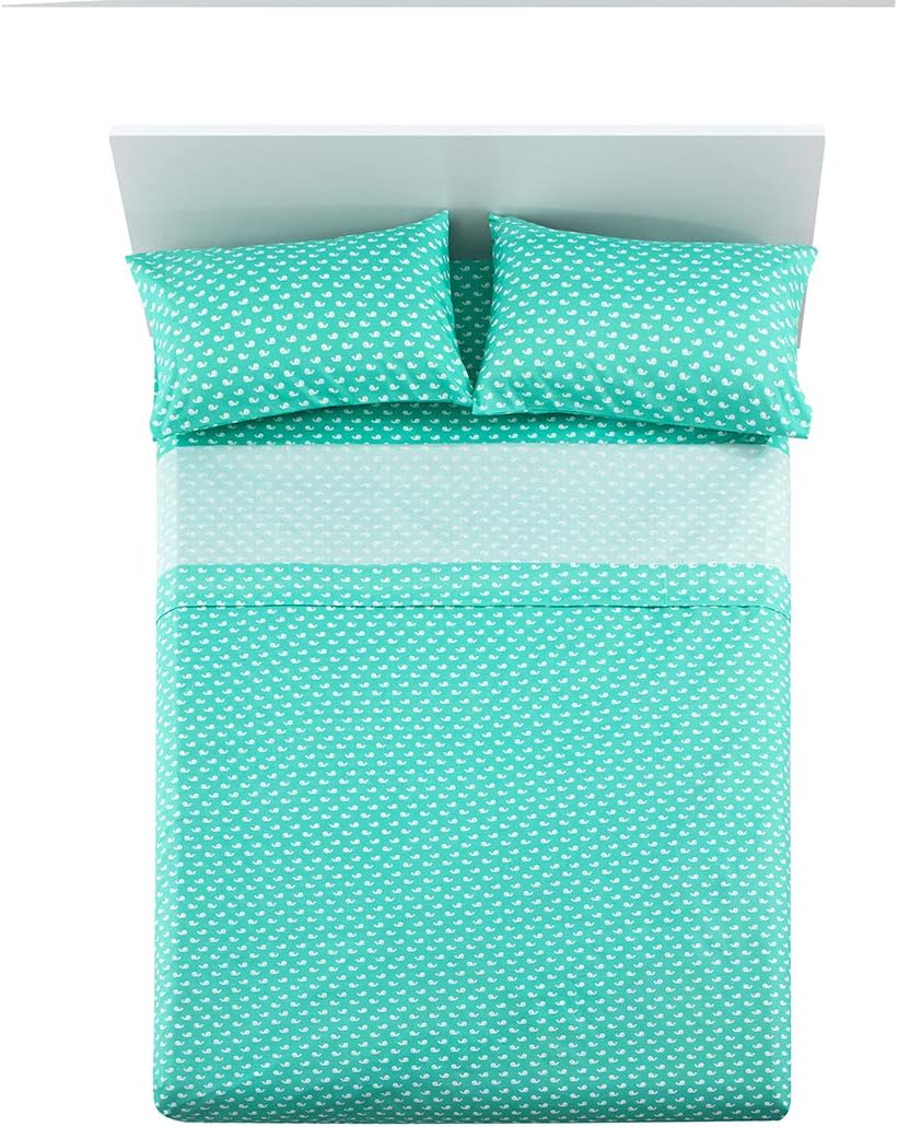 Vonty Kids Bed Sheets Twin Green Whale Print Set