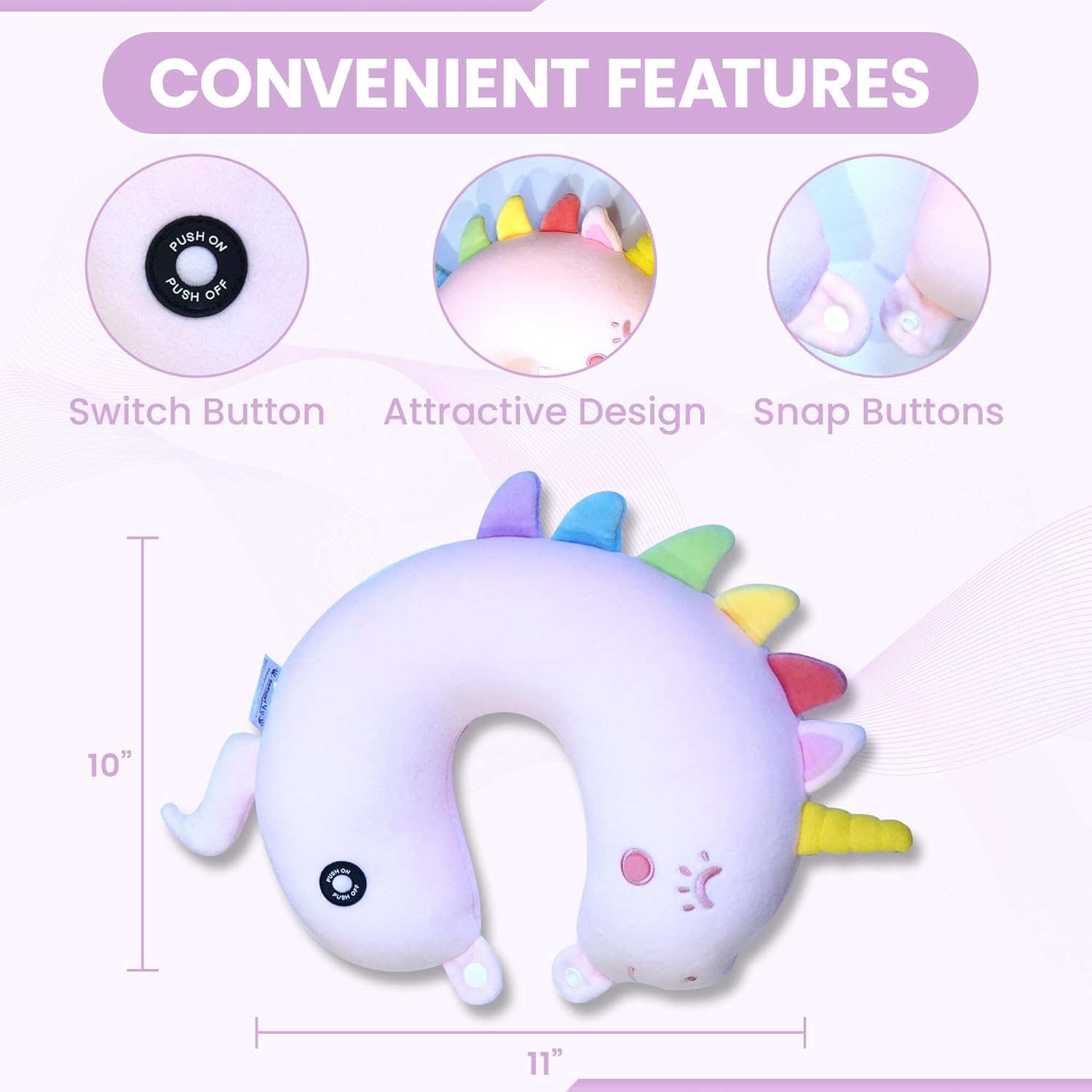 SENSORY4U Vibrating Unicorn Neck Pillow for Kids Travel