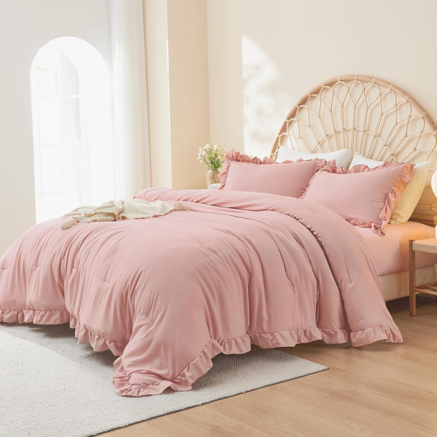 Litanika Blush Pink Ruffle Comforter Set 3 Pieces