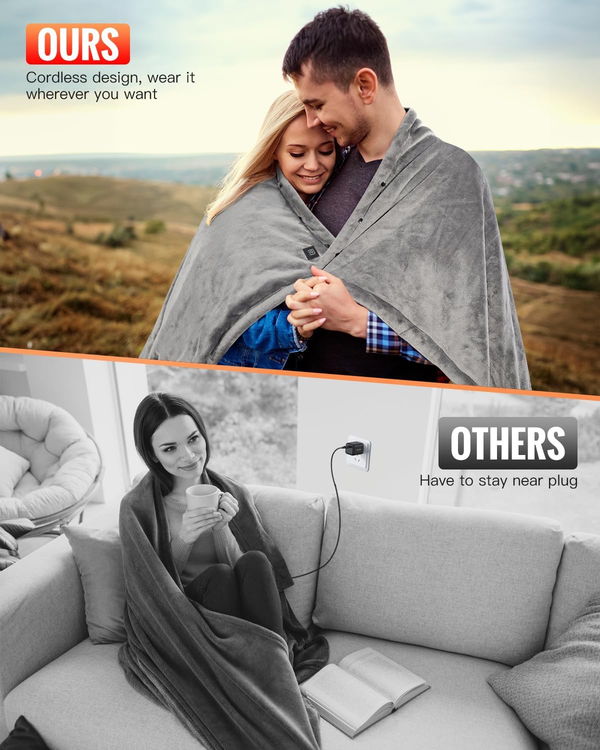 Diweez Cordless Heated Blanket with 3 Heat Levels