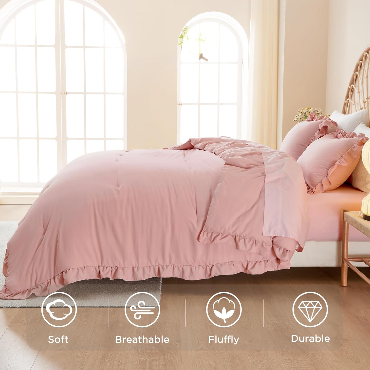 Litanika Blush Pink Ruffle Comforter Set 3 Pieces